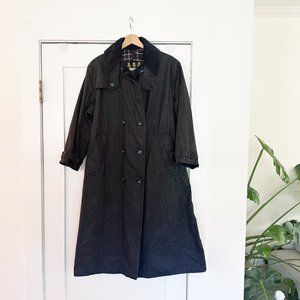 Barbour - Long Navy Burghley Waxed Cotton Riding Jacket - Vintage - Medium